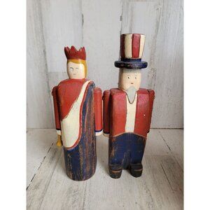 Wolf Creek vintage wooden Uncle Sam Lady Liberty set figure July 4th